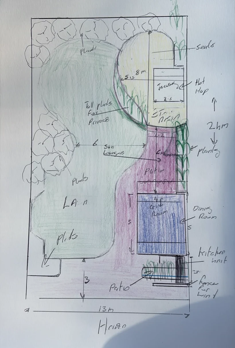 Hand-drawn garden concept sketch